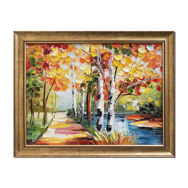 Tablou pictat manual inramat, Calmitate, 45x35cm pictura ulei pe panza in cutit efect 3D