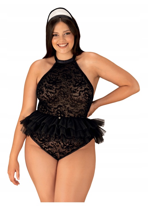Erotikus szobalány fehérnemű, Obsessive, Poliamid/Elasztán, Fekete, 2XL