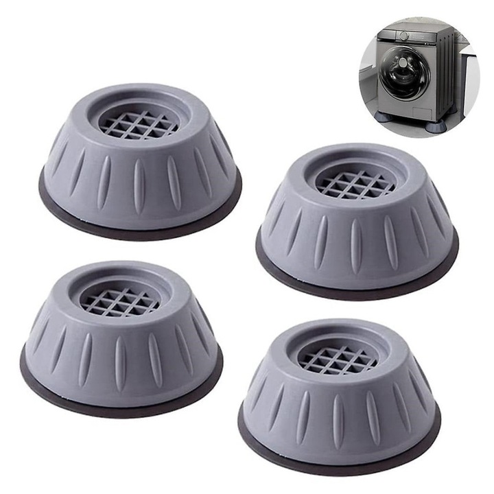 Set 4 Picioruse Antivibratii Pentru Masina de Spalat, Anti-Zgomot si Antiderapante, Uscator sau Frigider, Fixare Rapida