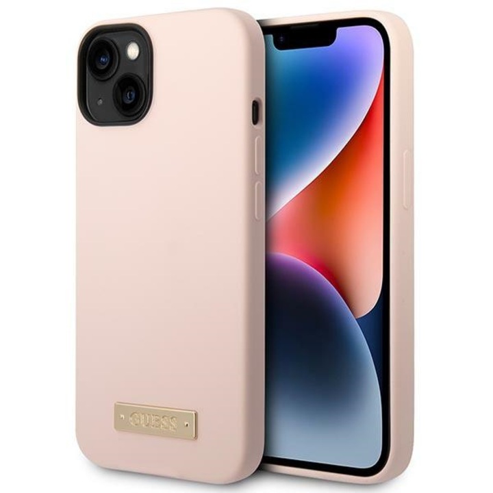 Guess szilikon logós MagSafe tok, rózsaszín, iPhone 14/15 Plus 6.7"-hez
