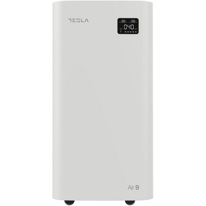 Пречиствател за въздух Tesla Air9, CADR 800 м3/ч, Сензор за качество на въздуха, Режим на заспиване, Таймер, Филтър HEPA+Carbon Activ+Catalyst, Отстраняване на миризми + VOC, Бял