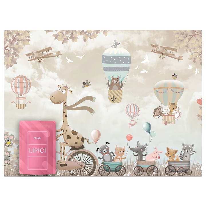 Fototapet pentru Copii Animale Baloane 180 x 120 cm Vlies, Decorarea peretelui, Usor de curatat, Decor creativ