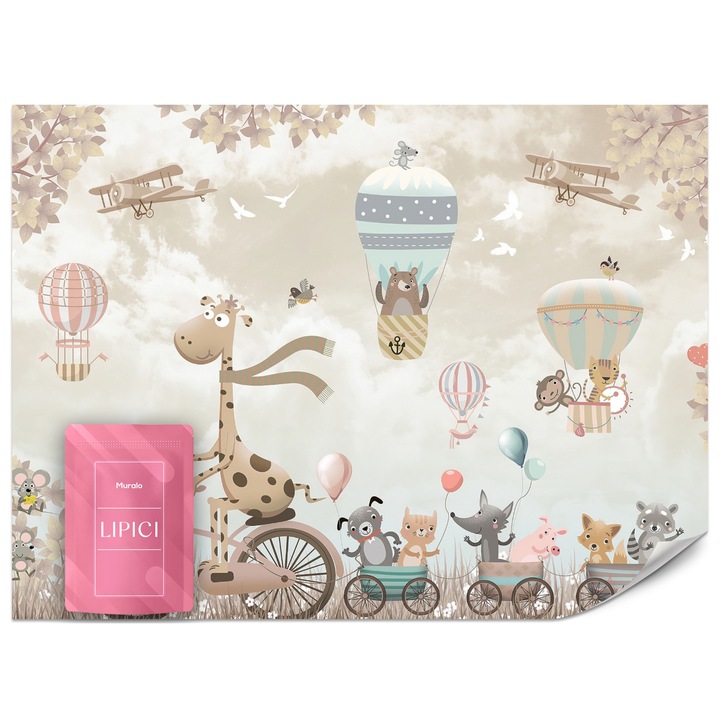 Fototapet pentru Copii Animale Baloane 360 x 240 cm Vlies, Decorarea peretelui, Usor de curatat, Decor creativ