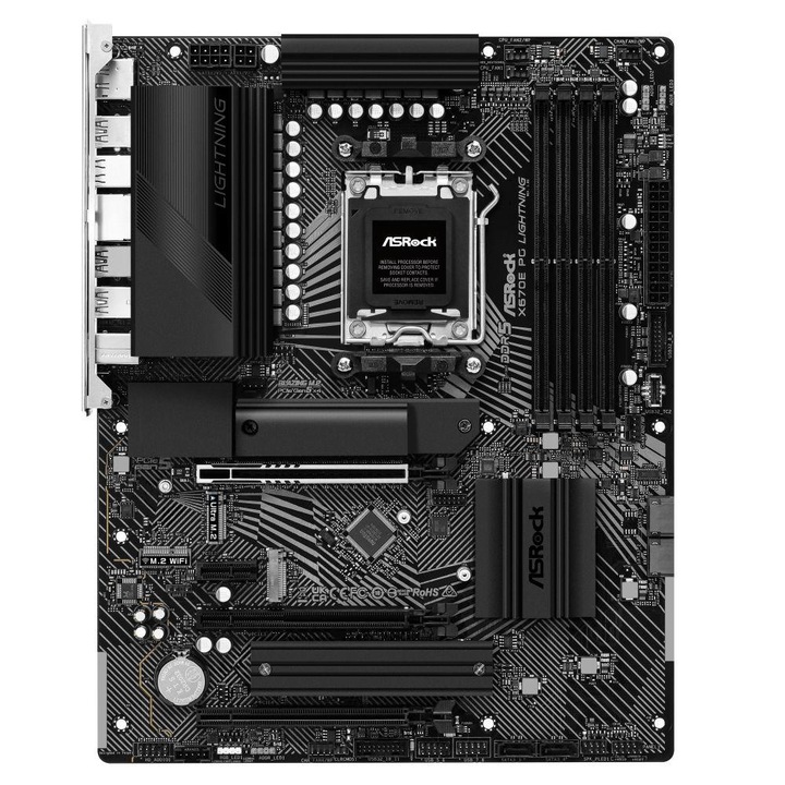 Дънна платка ASROCK MB Desktop X670E PG Lightning, AM5, 4x DDR5, 1x PCIe 5.0 x16, 2x PCIe 4.0 x16, 1x PCIe 4.0 x1, 4x SATA3, 1x Hyper M.2 (PCIe Gen4x4), 1x Blazing M.2(PCIe Gen5x4), 1x Ultra M.2, 7.1 CH HD Audio, 1x HDMI, 1x DisplayPort X670E-PG-LIGHTNING