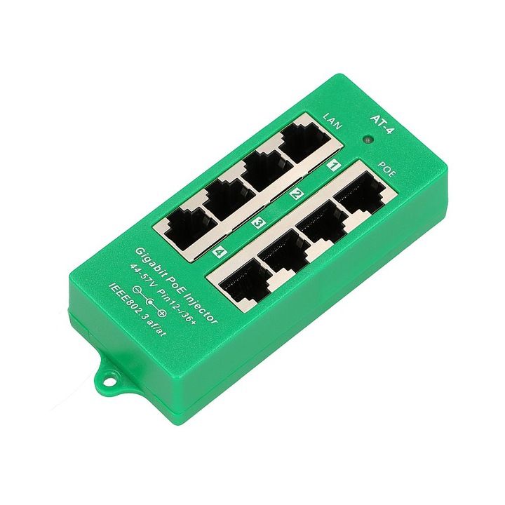 Extralink aktív PoE injektor, 4 LAN port, 4 PoE port, 802.3at/af