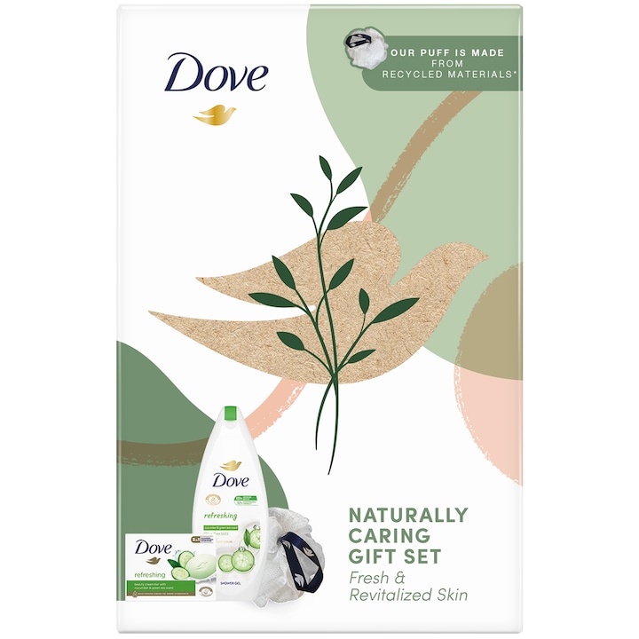 Подаръчен комплект Dove Naturally Refreshing: Гъба за баня + Сапун Go Fresh Touch, 90 г + Душ гел, 250 мл