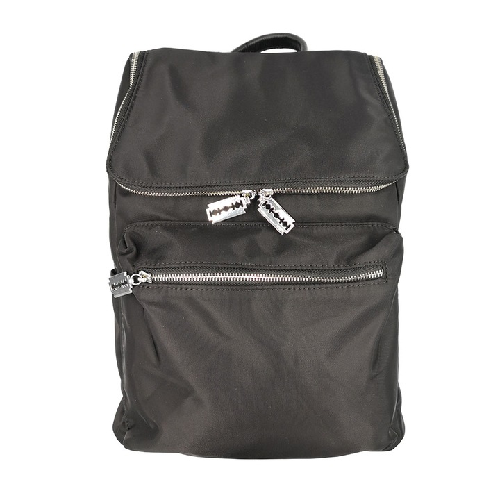 Rucsac barbati, Onore, negru, piele naturala si microfibra, 37 x 28 x 14 cm, model 2 buzunare fermoar lama