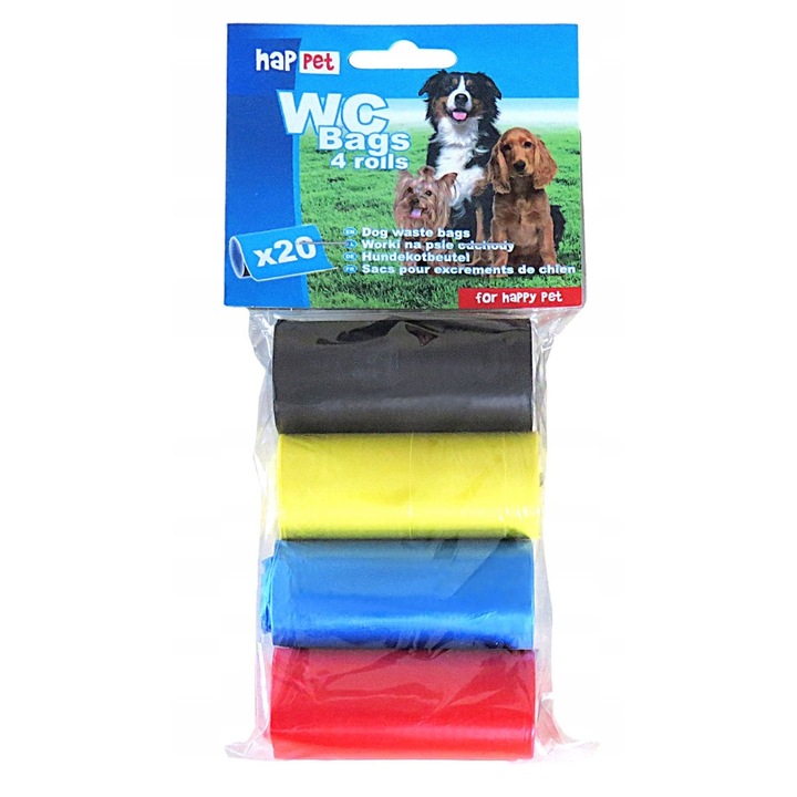 4 db wc táska tekercs kutyáknak, Happet, Műanyag, 6 x 2 cm, Többszínű