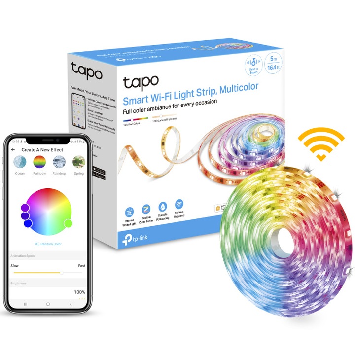 Banda LED RGBWIC inteligenta TP-LINK Tapo L930-5, Wi-Fi, control vocal, sincronizare muzica, 13W, 1000 lm, compatibil Amazon Alexa si Google...
