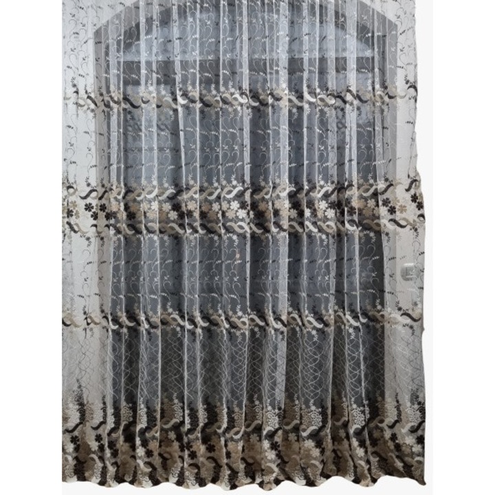 Perdea brodata MASTEL 300x245cm bej-maro model BR6 confectionata cu rejansa