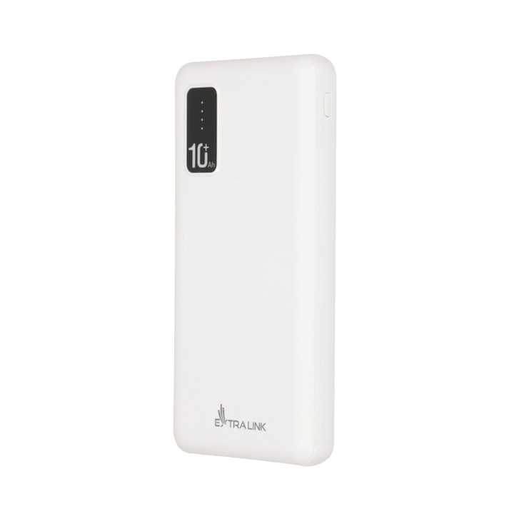 Külső akkumulátor Extralink EPB-098W, 10000mAh, 5V, MicroUSB, USB Type-C, fehér