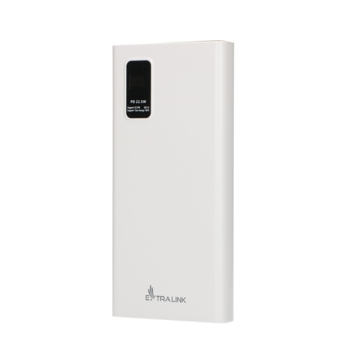 Külső akkumulátor Extralink EPB-067W, 10000mAh, Gyorstöltés, Fehér