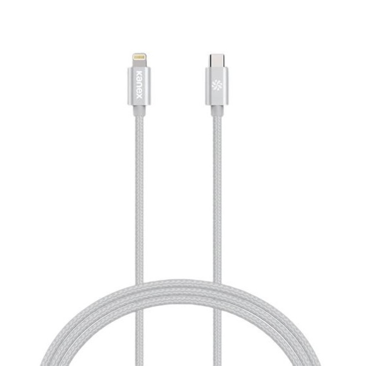 Cablu de date si incarcare USB Type-C/Lightning, KANEX, 1.2m, PD/PPS, Argintiu