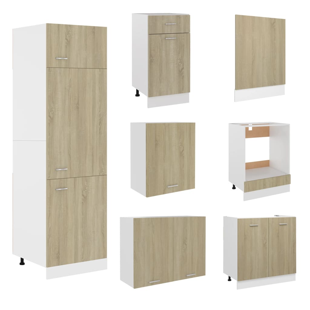 Set dulapuri de bucatarie, 7 piese, stejar sonoma, PAL, Scandinav Si ...