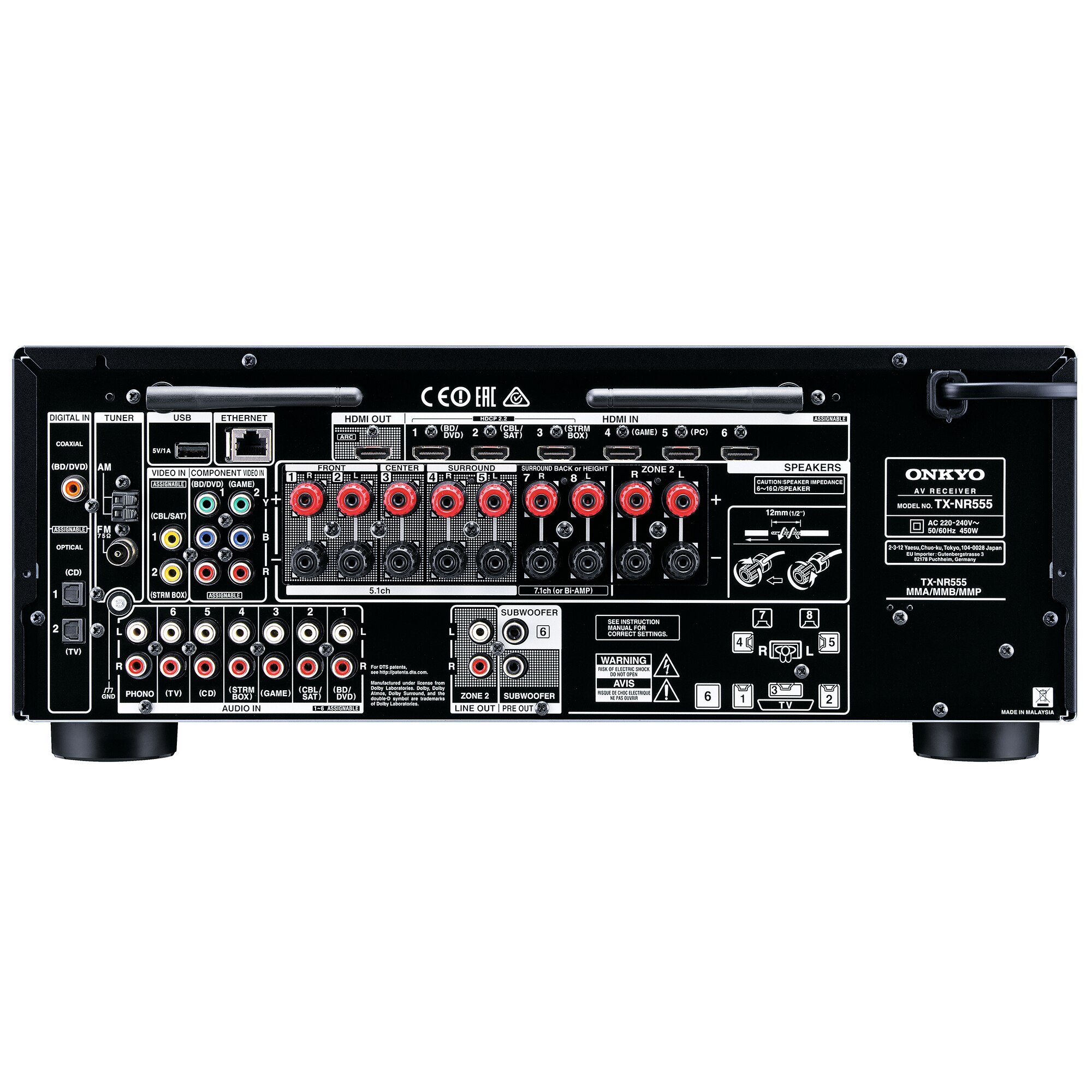 Receiver AV Onkyo TX-NR555, 7.2 Canale, THX, Dolby Atmos, Wi-Fi  