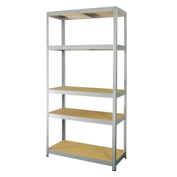 Fém polc tároláshoz, 5 polc, 180 x 90 x 45 cm, 265 kg/polc, szürke