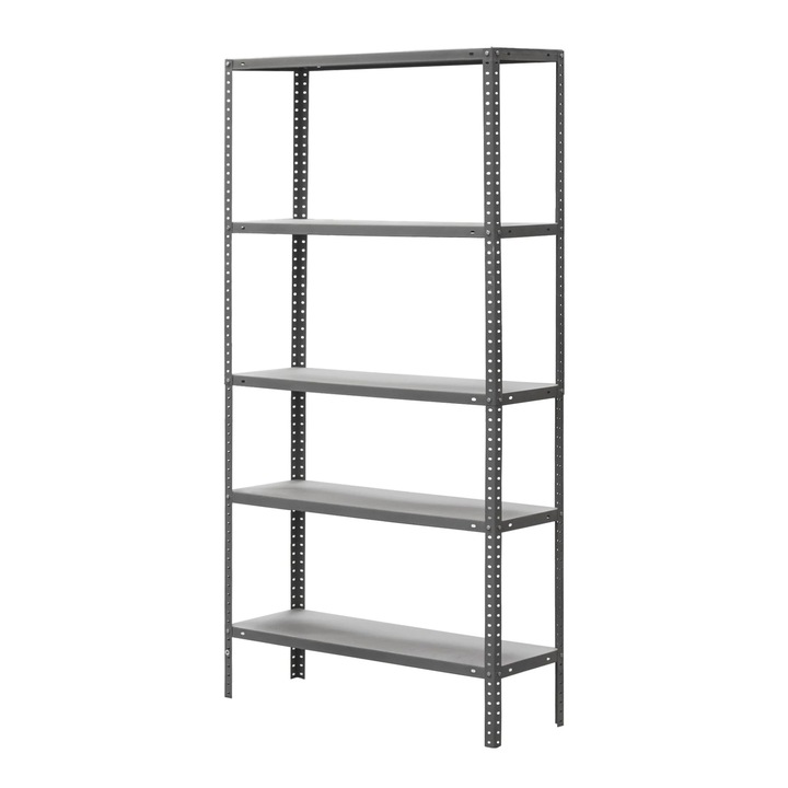 Fém polc tároláshoz, 5 polc, 180 x 90 x 40 cm, 80 kg/polc, szürke