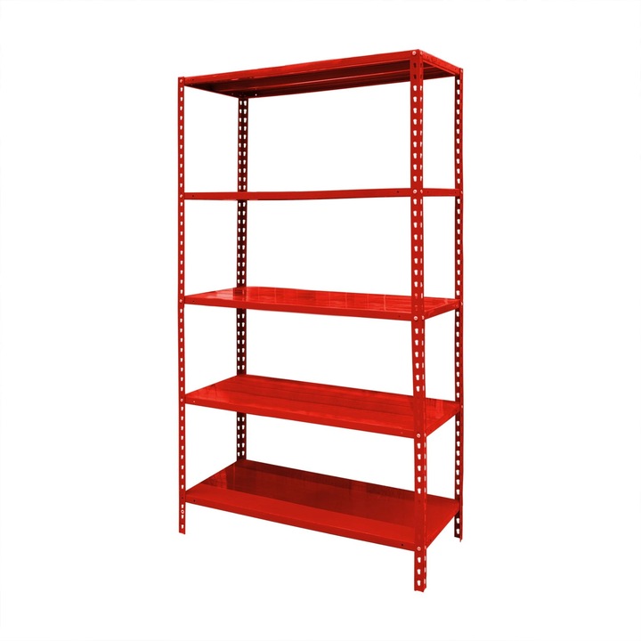 OEM Fém polc tároláshoz, 5 polc, 188 x 100 x 40 cm, 70 kg/polc, piros