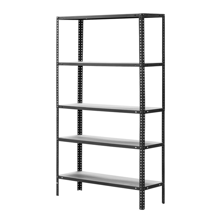 Fém polc tároláshoz, 5 polc, 186 x 100 x 40 cm, 70 kg/polc, fekete