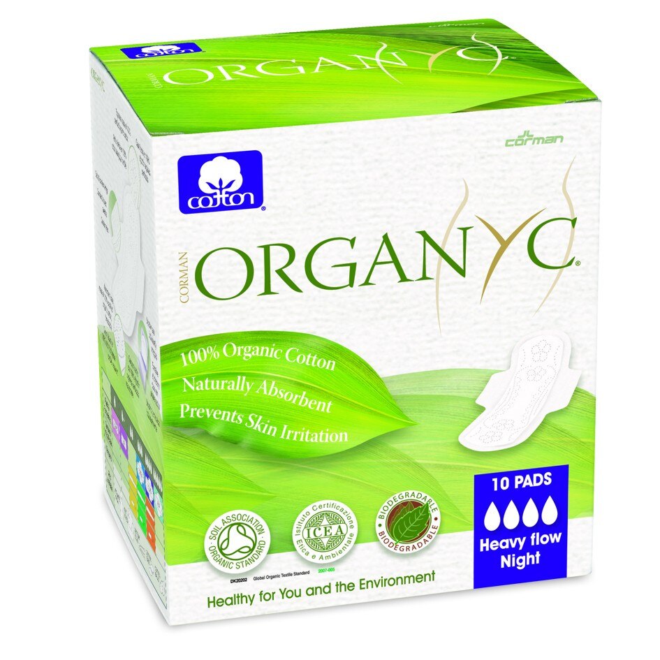 Absorbante intime Organyc din bumbac organic pentru noapte - 10 buc