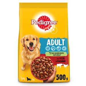 Hrana uscata pentru caini, Pedigree, adult, carne de vita si pasare, 500 g, nutritiva