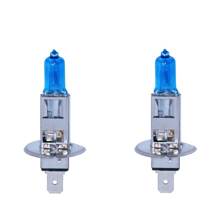 Set de 2 becuri halogen H1, 100W/bec, 12V, lumina alba 5000K