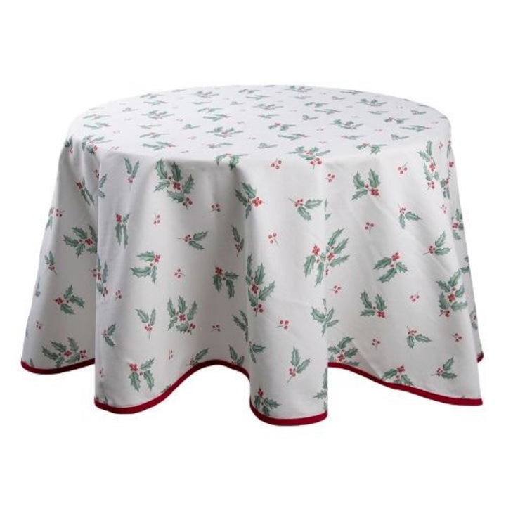 Asztalterítő 170cm, pamut, Holly Christmas
