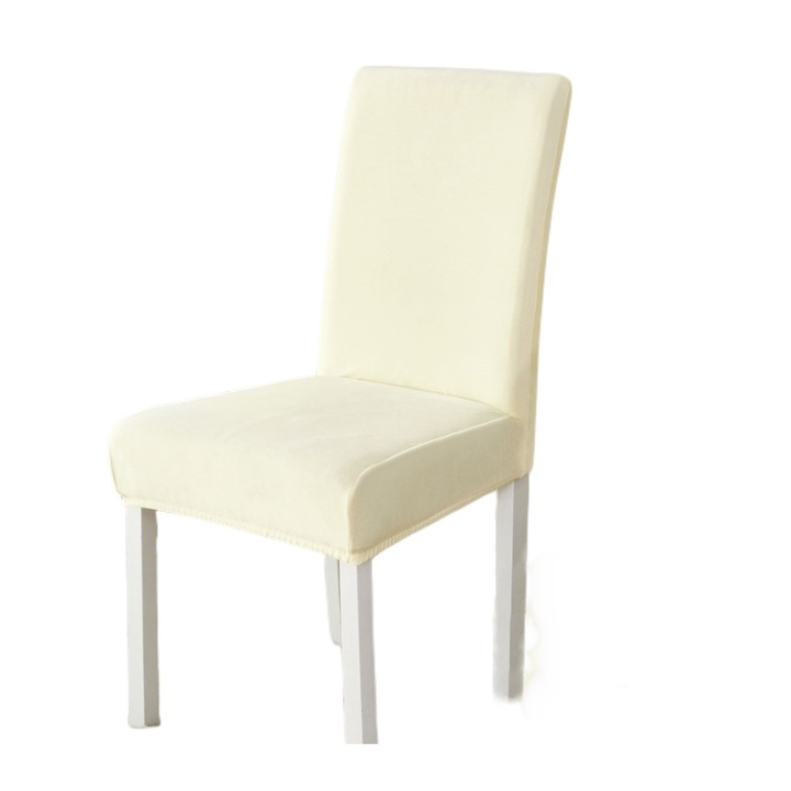Калъфи за столове CATI01, Универсални, Изработени от кадифе, Маслено бяло, 55x45 см, Комплект от 4