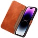 Husa slim pentru iPhone 14 Pro, Qialino, din piele naturala, inchidere magnetica, stand, cu buzunar interior, protectie 360, culoare Maro tabac