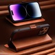 Husa slim pentru iPhone 14 Pro, Qialino, din piele naturala, inchidere magnetica, stand, cu buzunar interior, protectie 360, culoare Maro tabac