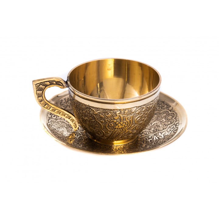 Sárgaréz csésze és csészealj készlet, AranA