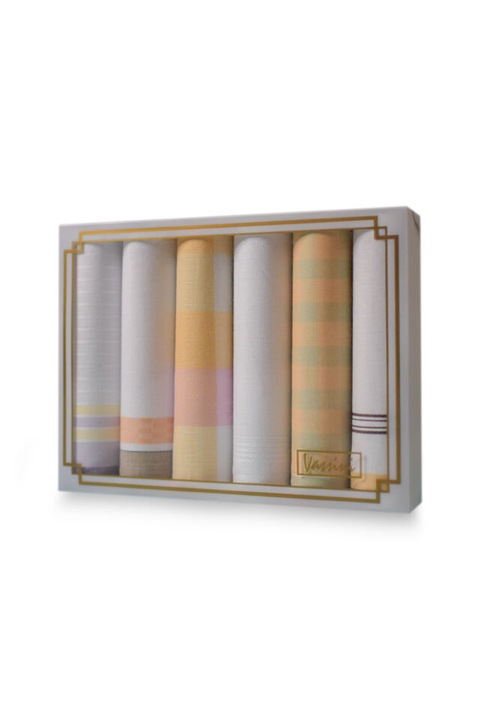 L19-23 Női textilzsebkendő 6db, díszdobozban LUX