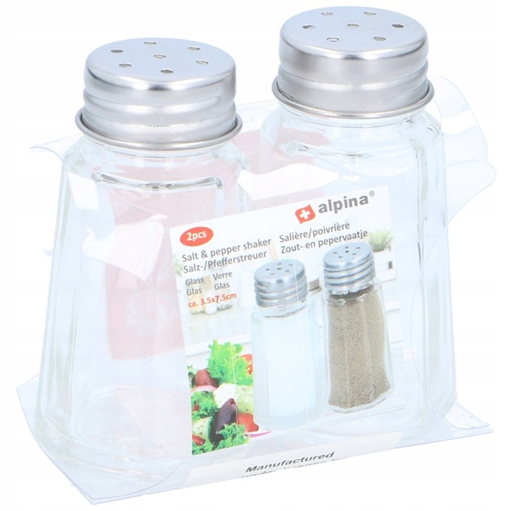 Set 2 solnite Alpina, Sticla, 3.5x7.5cm, Transparent/Argintiu