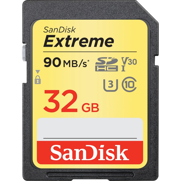 Card de memorie SanDisk Extreme SDHC, 32 GB, V30 - Video, 90 MB/s