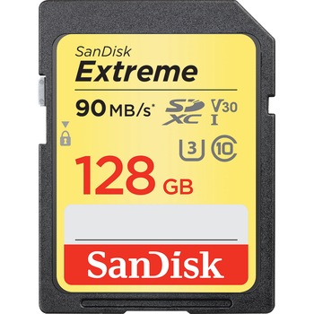 Card de memorie SanDisk Extreme SDXC, 128 GB, V30 - Video, 90 MB/s Card de memorie SanDisk Extreme SDXC, 128 GB, V30 - Video, 90 MB/s