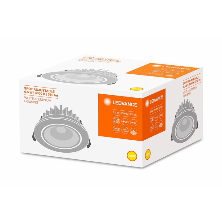 Спот Led Ledvance, Spot Adjust, 6.50W, топла светлина (3000K), 550 ...