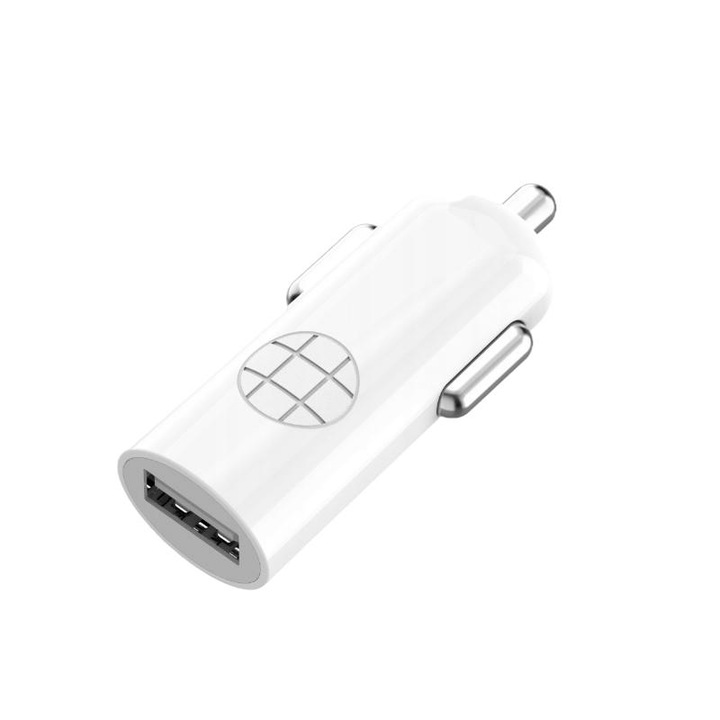USB зарядно за кола + кабел Lightnin, BUDI, 1x USB-A 5V / 2.4A, бял