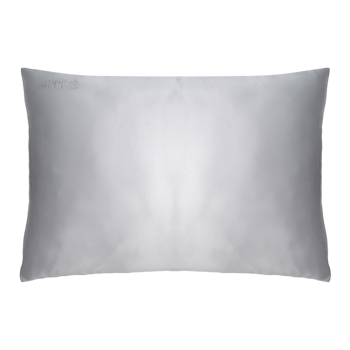 Fata de perna din matase naturala mulberry 22 momme En Privé, 50x70 cm, Silver Gray