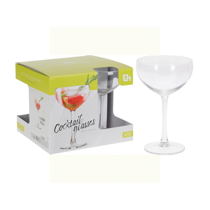 Set 4 pahare sticla, cocktail, 240 ml