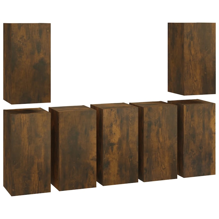 Set Comode TV vidaXL, 7 piese, stejar fumuriu, 30,5x30x60 cm lemn prelucrat