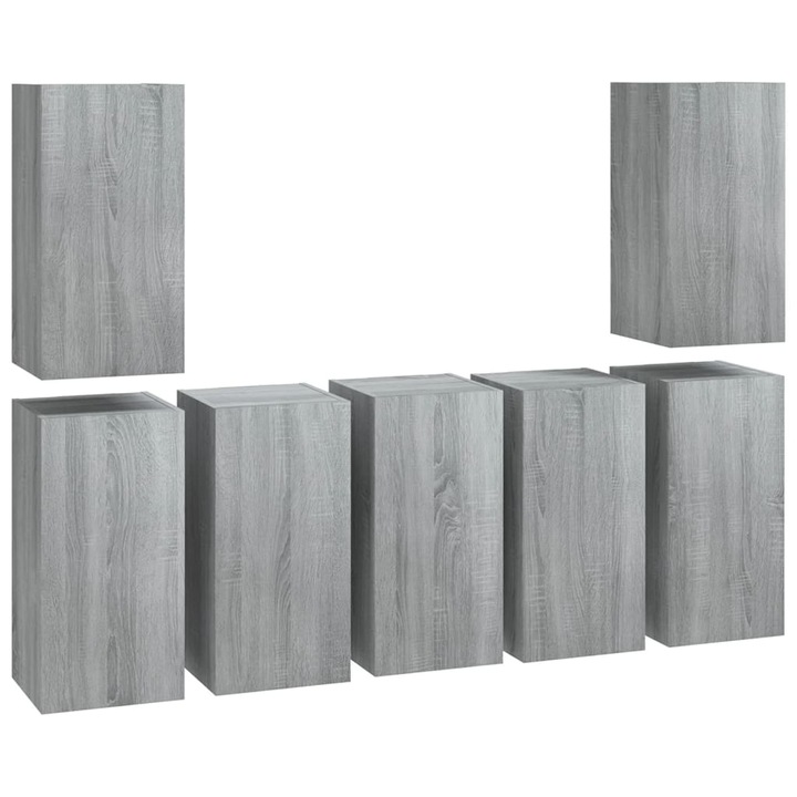 Set Comode TV vidaXL, 7 piese, gri sonoma, 30,5x30x60 cm, lemn prelucrat