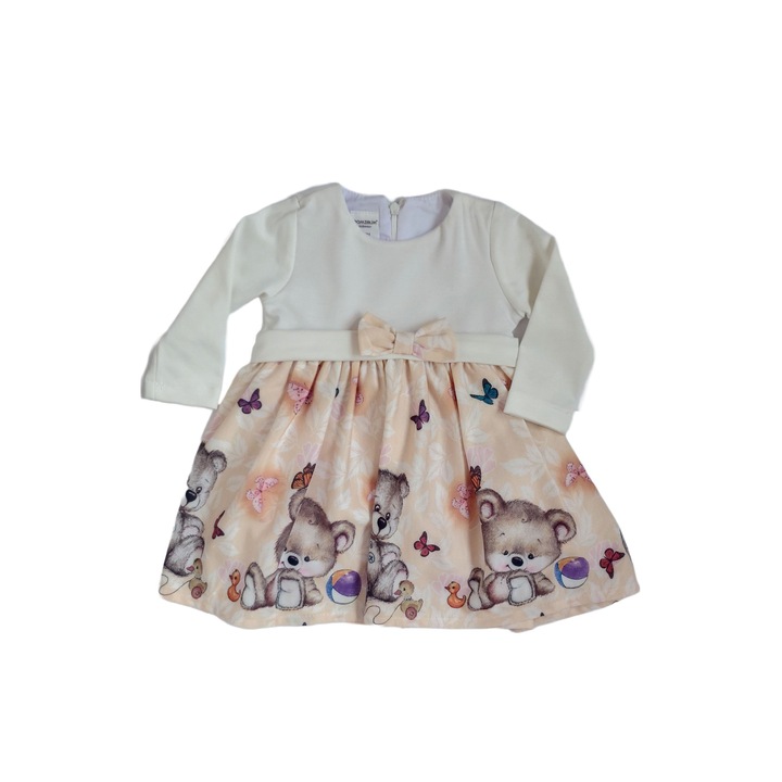 Rochie pentru fetite cu maneca lunga, imprimeu animat, Alb/Crem