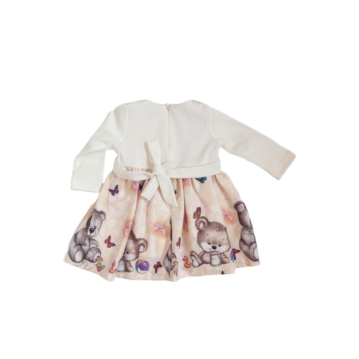 Rochie pentru fetite cu maneca lunga, imprimeu animat, Alb/Crem