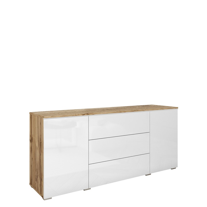 Comoda Sawoti 150, MIRJAN24, wotan / alb lucios, 40x150x66 cm
