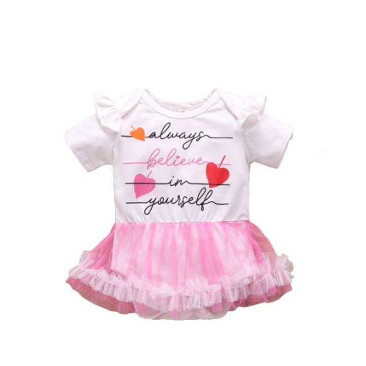 Rochita bebelusi cu tul tip body din bumbac, Roz, 9-12 luni