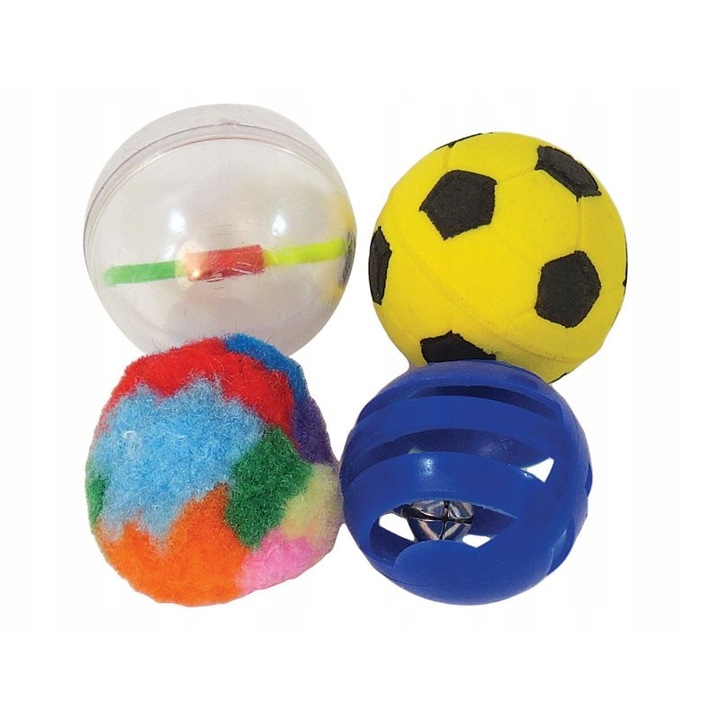 4db Happet játékgolyó készlet, Csengővel, 4 cm, Műanyag, Textil, Többszínű