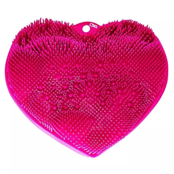 Covoras din Silicon SIKS pentru Dus, Masaj Picioare, Curatare, Model Inima, 30X30 cm, Roz