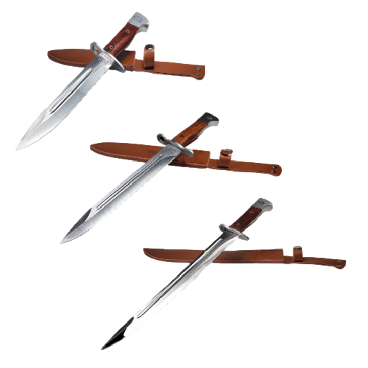 Set 3 baionete de vanatoare AK-47 Elid, 24/35/43 cm, teaca cadou