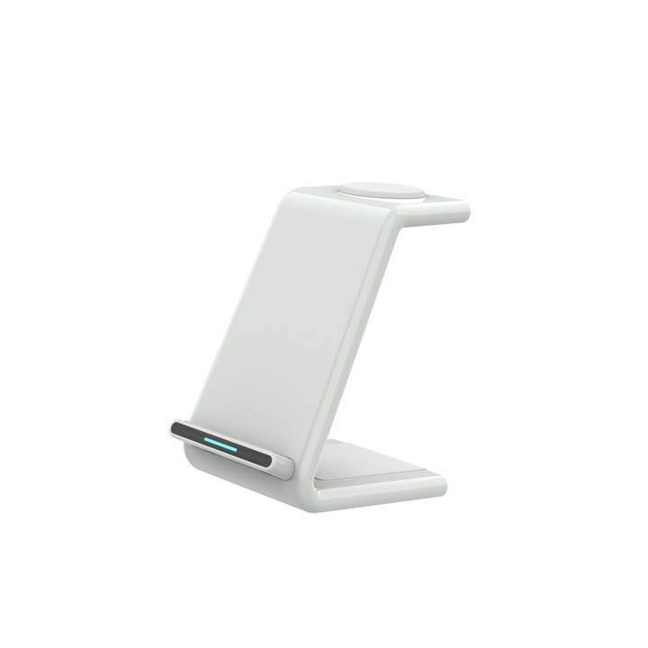 Безжично зарядно устройство, 3 в 1 безжична станция за зареждане, Бързо безжично зарядно устройство, Съвместим с Iphone, Smartwatch, Airpods, Бял