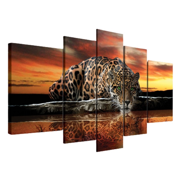 Tablouri SET XXL Canvas Natura Tigru Jaguar 170x100 cm, Modern Design Tablou, Pentru Living Dormitor Camera